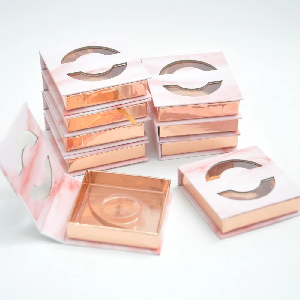 

Wholesale eyelash peackaging box lash boxes package custom square magnetic marble pink mink lashes makeup storage case vendors