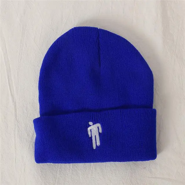 Billie Eilish Beanie цвета вязаная зимняя шапка однотонный хип-хоп трикотажный свитер шляпа костюм капитана аксессуар подарки теплая зима - Цвет: Blue