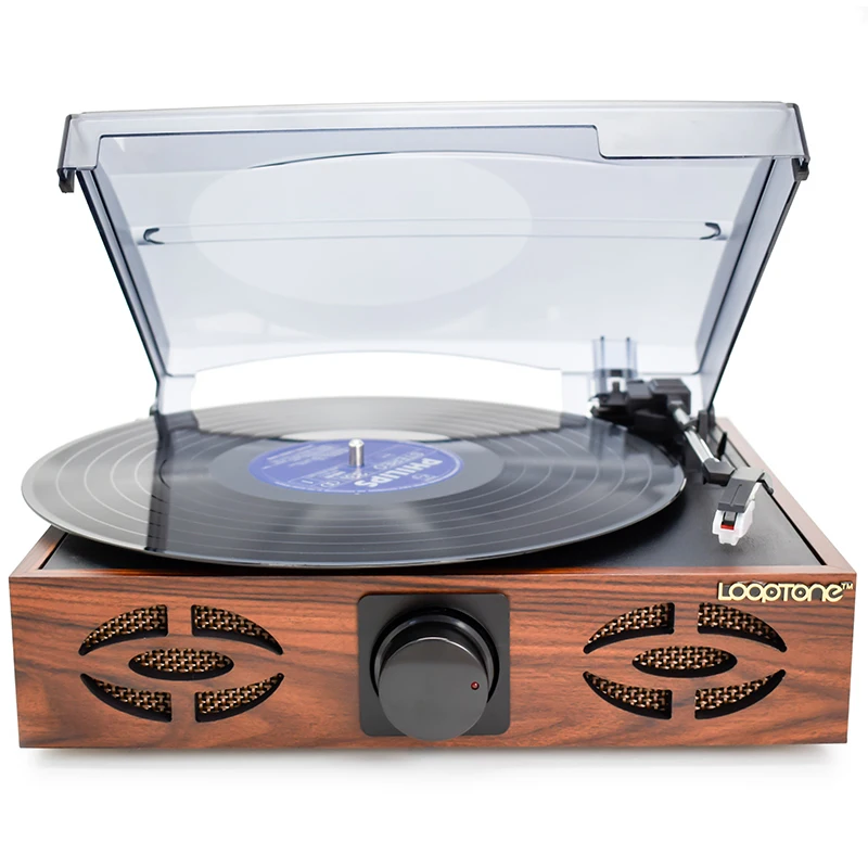 Modern Bluetooth LP vinyl record player, retro gramophone audio, three-speed adjustment: (33/45/78)