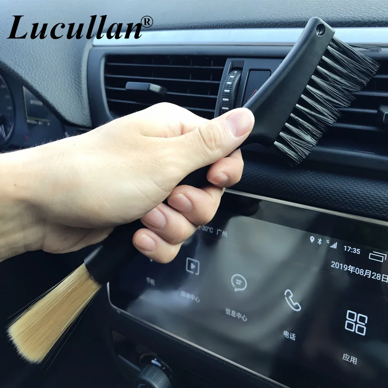 Lucullan Съемная двойная головка кисточка для салона автомобиля вентиляционная щетка для очистки воздуха состояние глубокая щетка для пыли для детализатора