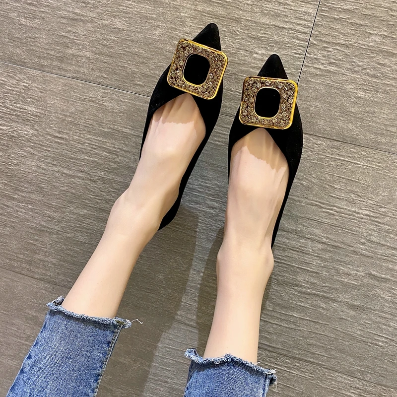 

MIYEDA Summer Flat Shoes Women Crystal Pointed Toe Loafers Butterfly Knot Shallow Handmade Elegant Mature Ladies Shoe