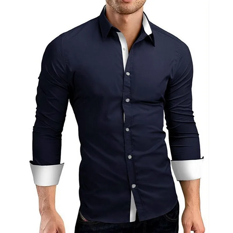 

Muyogrt Men's Long Sleeve Business Shirt Double Collar Season Shirt Fashion Party Shirt Office Work Men's Slim Work Shirts 2021