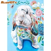 ruopoty frame paint by number for adults color rabbit animal on canvas coloring drawing painting by number decoration wall art