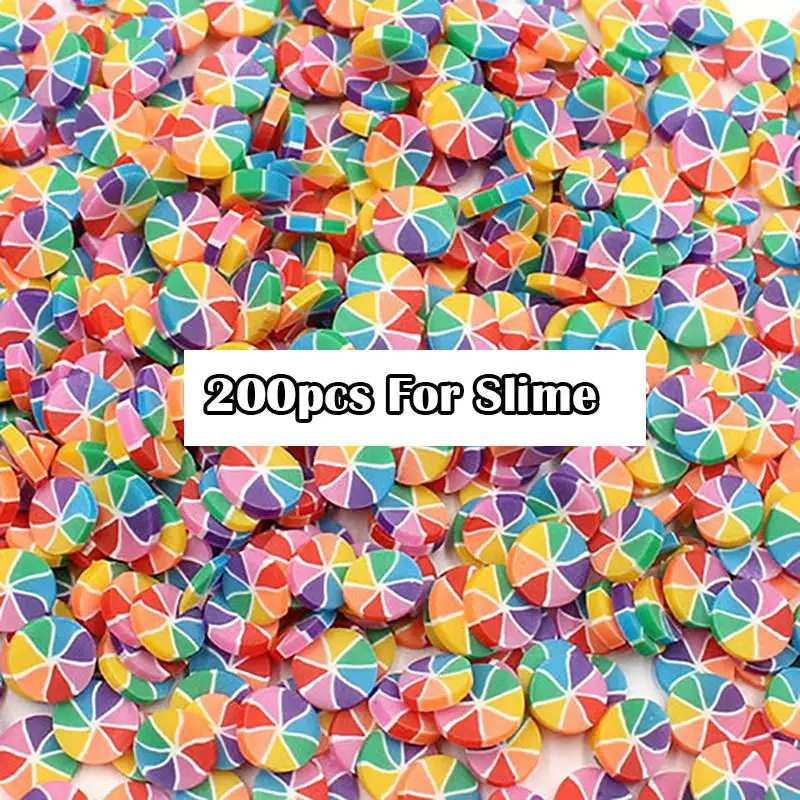 200 шт фруктовые ломтики слизи добавки мягкие Fimo Ломтики для дизайна ногтей красота декор слизи наполнитель поставки амулеты аксессуары игрушки - Цвет: 200Pcs Candy