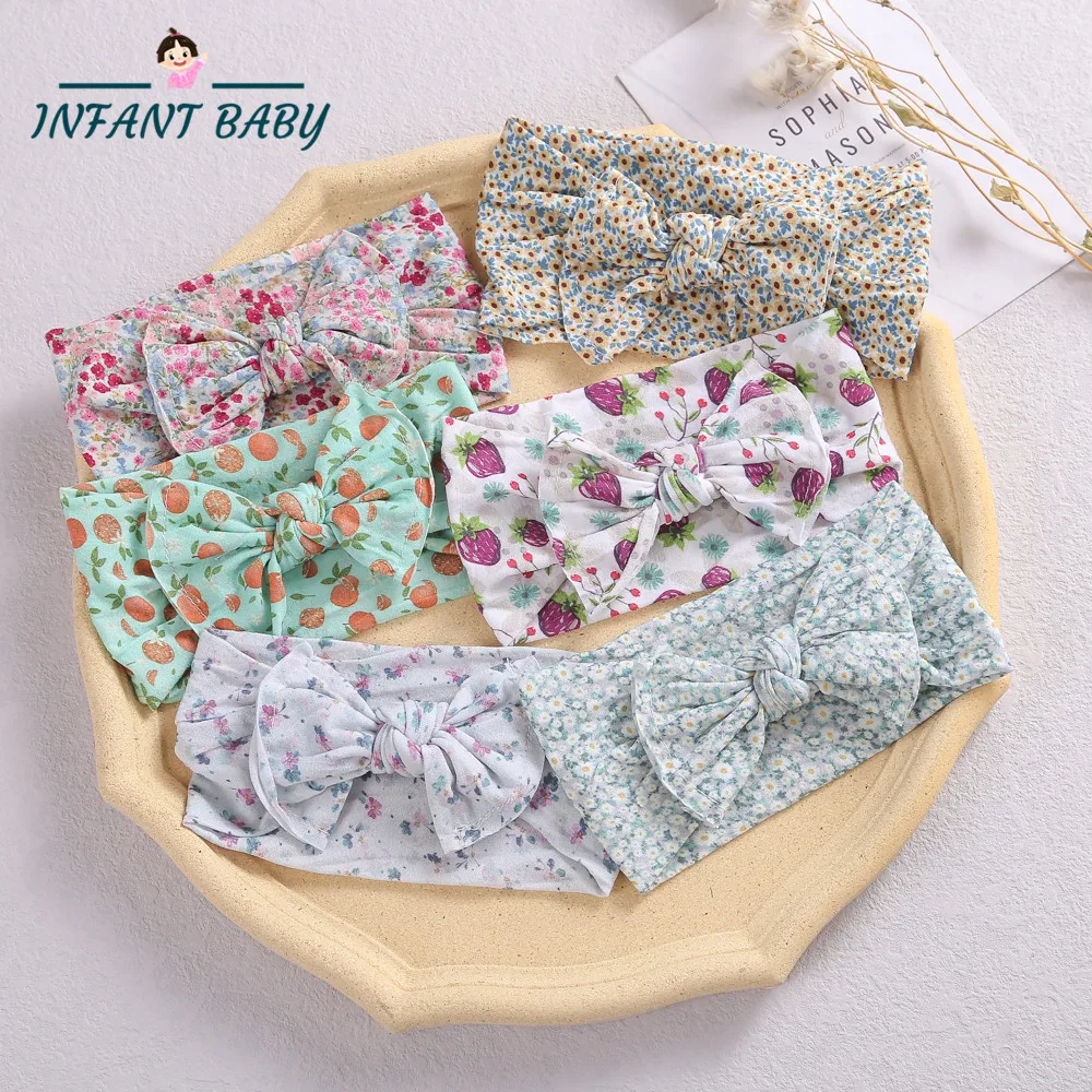 

Floral Printed Baby Bow Headband Nylon Headbands For Girls Turban Elastic Simple Hair Bands For Children Hair Accessories 2021