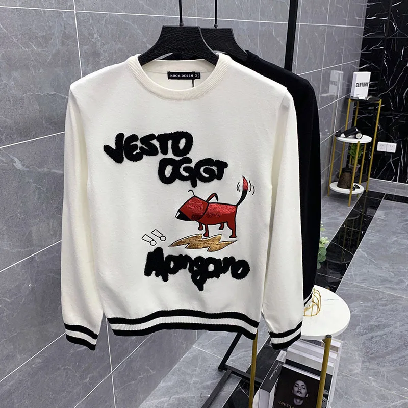 

New 2021 men Luxury Winter Embroidered dog stripe Cartoon Casual Sweaters pullover Asian Plug Size High quality Drake #A211