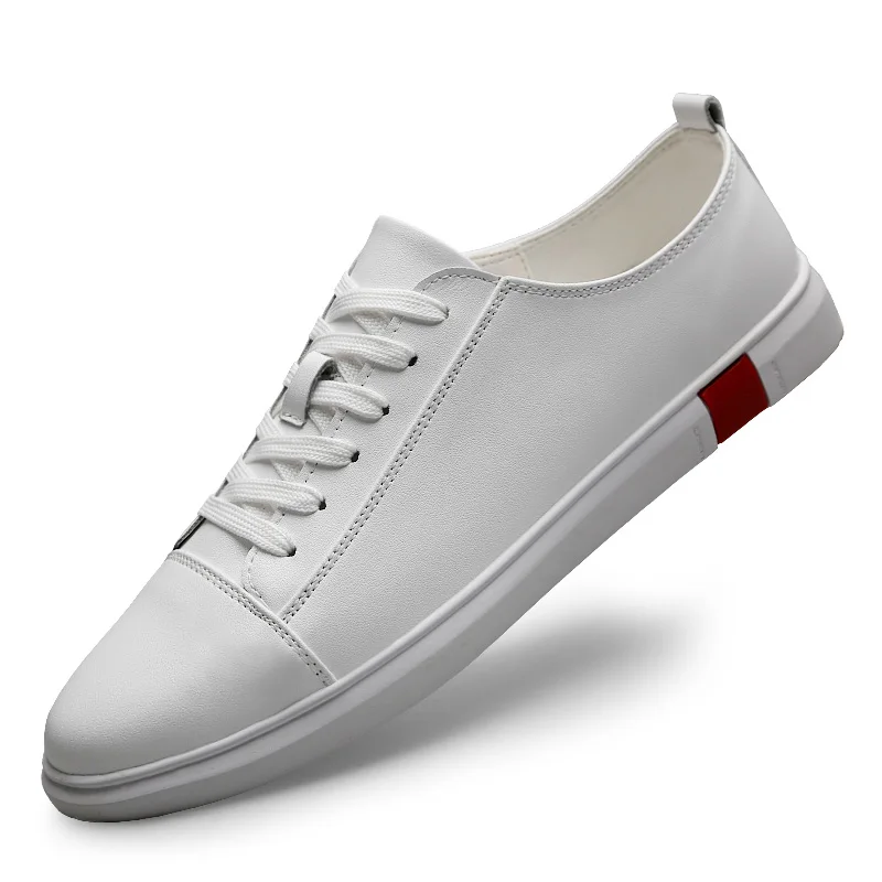 New Fashion Men Genuine Leather Casual Shoes Lightweight Breathable Flats Luxury Brand Men's White Walking Sneakers | Обувь