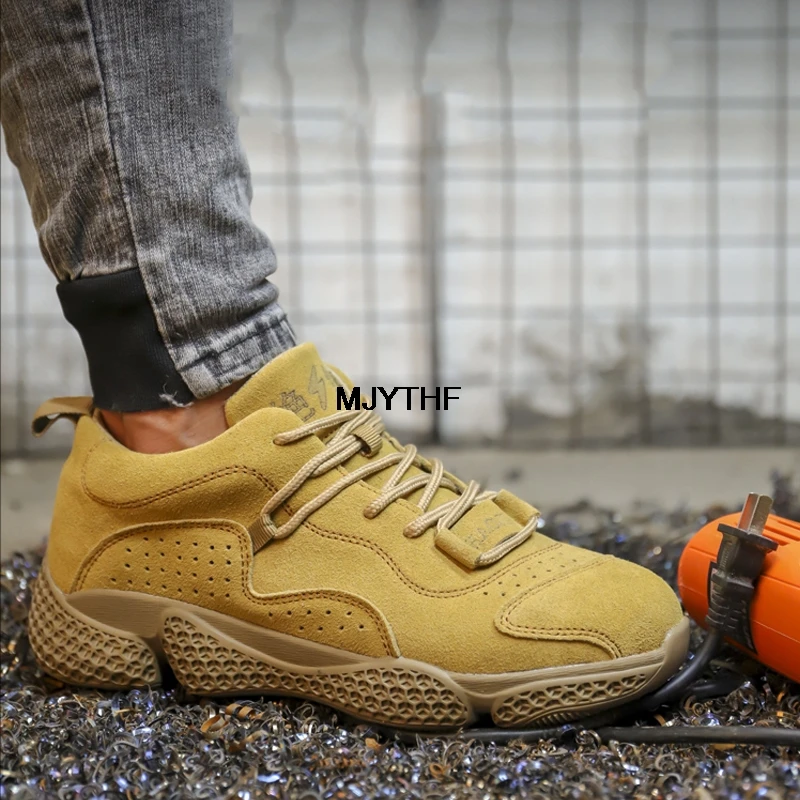 

Summer Breathable Safety Shoes Men Work Shoes Cowhide Welding Shoes Steel Toe Anti-smash Anti-puncture Indestructible Shoes Male