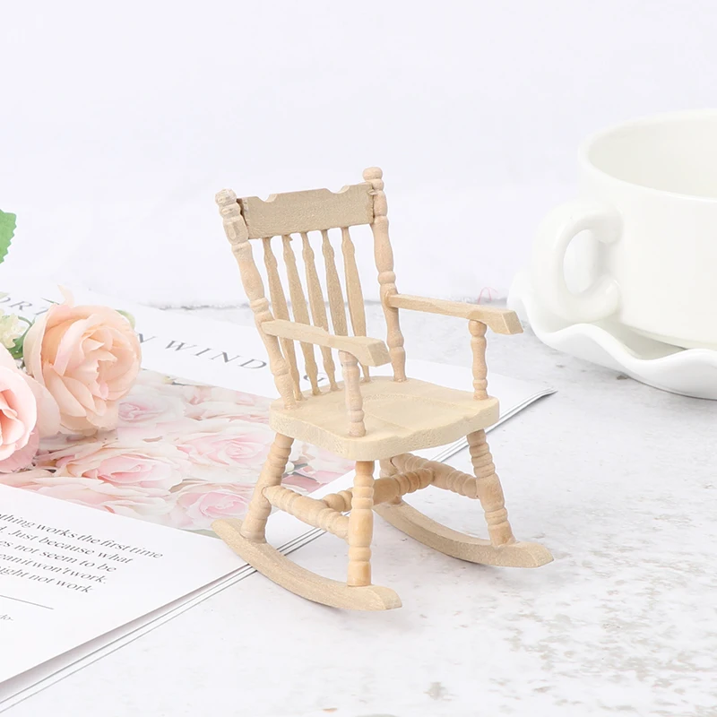 

1/12 Wooden Mini Dollhouse Rocking Chair Model Toy DIY Miniature Scenery Accessory For Dollhouse Decals new