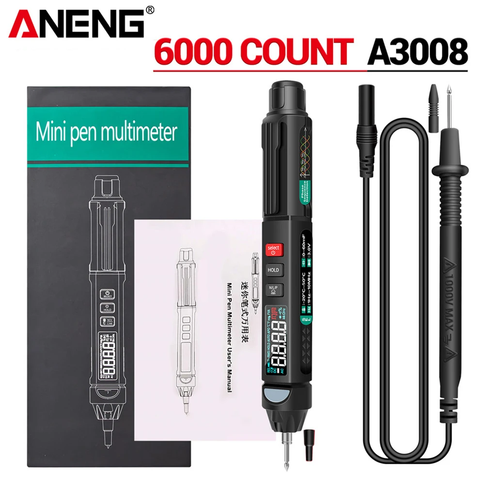

Цифровой мультиметр ANENG A3008, профессиональный Бесконтактный вольтметр, 6000 отсчетов