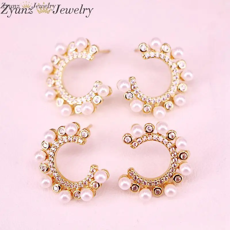 10 пар модные золотистые полукруглые бусины из циркония с пресноводным жемчугом