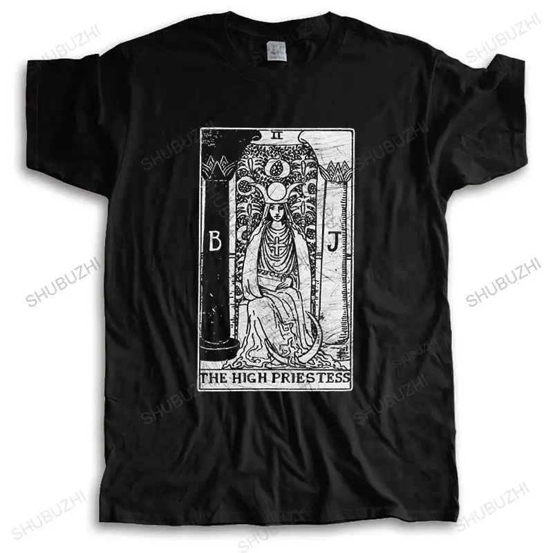 Футболка мужская из чистого хлопка с коротким рукавом надписью The High Priestess таро