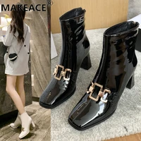 womens boots for autumnwinter 2021 square toe zipper foot nude boots fashion high heel mid leg womens boots platform boots