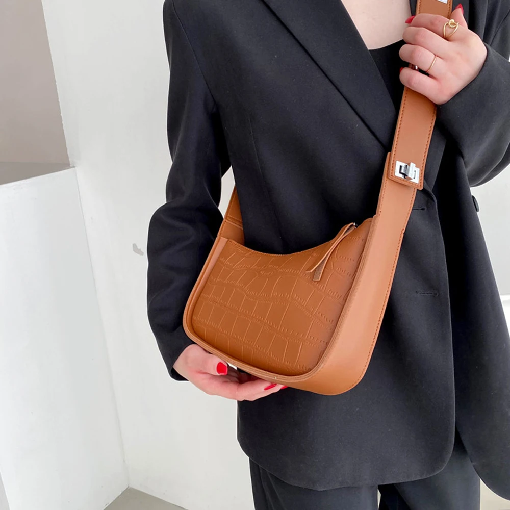 

Simple Women PU Leather Crossbody Bag Female Solid Color Crocodile Pattern Messenger Bag Travel Shoulder Handbag Lady Purses