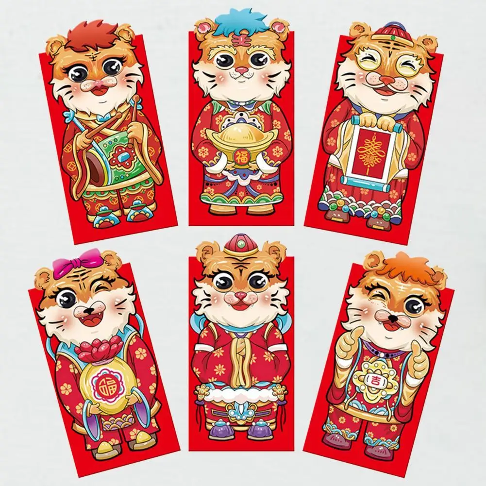 

6 шт./компл. китайские новогодние красные пакеты, устойчивые к разрыву, экологически чистые, тяжелые, год Тигра, счастливая фотография выпуск...