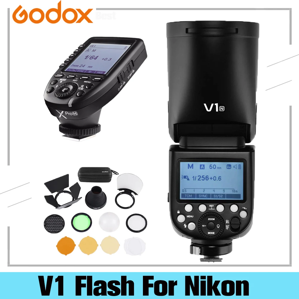 Godox V1 N литий ионным TTL на Камера круглая вспышка 1/8000s HSS Батарея лампа для камеры