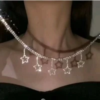glitter rhinestone tassel star pendant choker necklace party jewelry for women shiny crystal short clavicle chain collar choker
