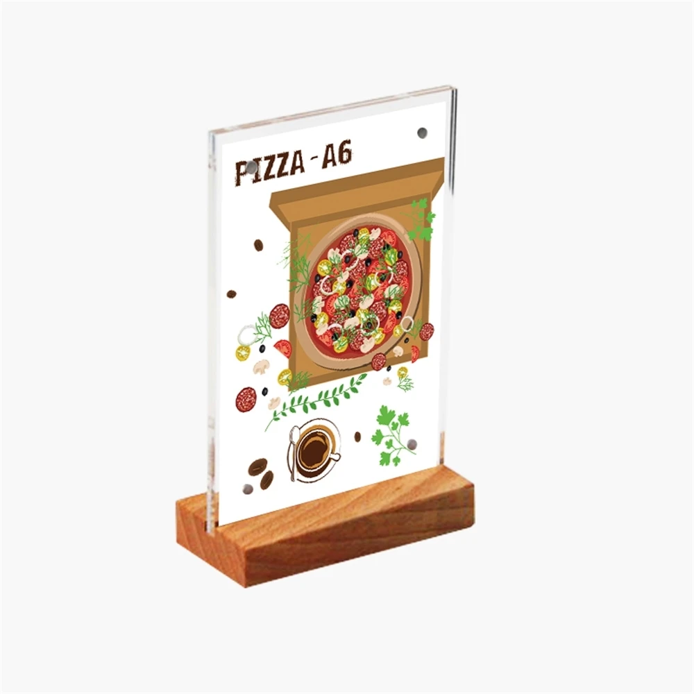 

A6 Vertically Loading Wood Base Countertop Clear Acrylic Sign Holders Desk Sign Label Holder Photo Frame Stand Table Top Magnet