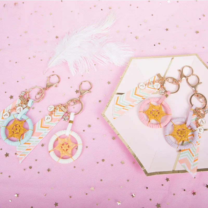 

New Fashion Summer Dream Catcher Key Chain Girls Bag Hanging Ornaments Handwoven Net Keychain Send Delicacy Keyring Gift