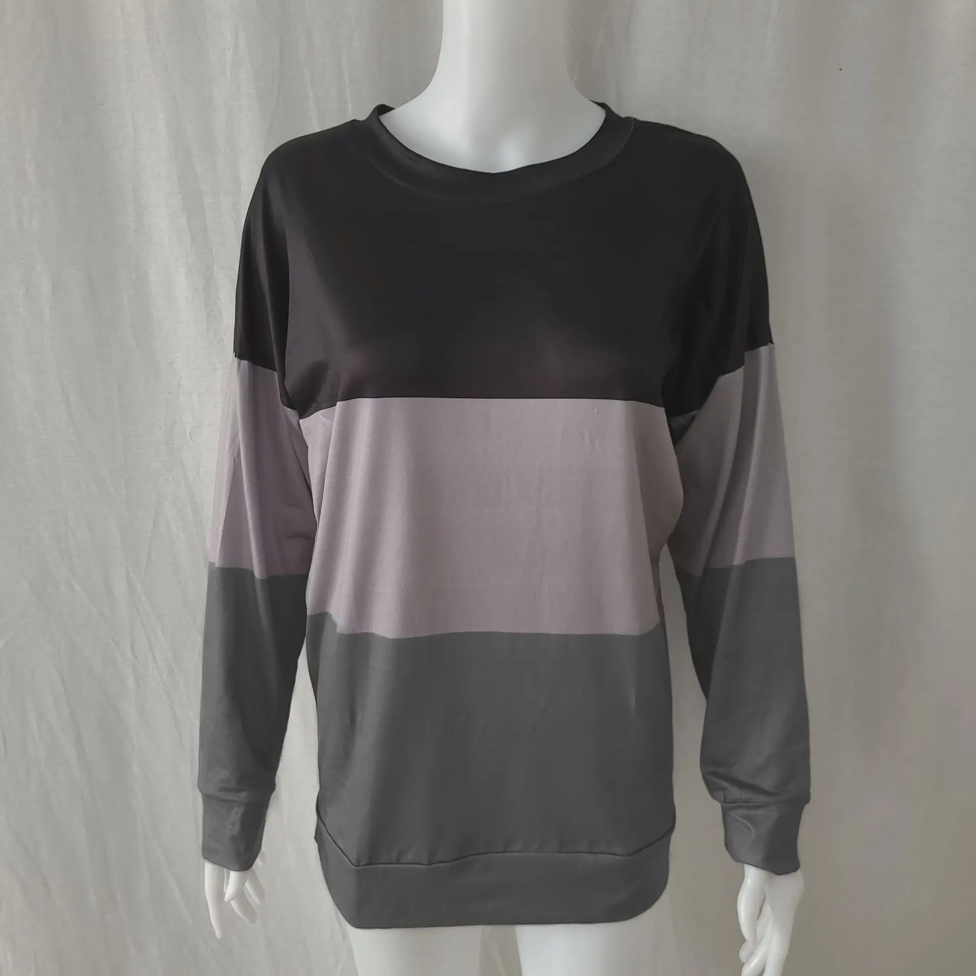 

Women Casual Long Sleeve Striped Print Loose T Shirt Elegant Color Block Oversized Tops 2021 New Tie Dye Pullovers S-5Xl