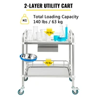 vevor lab cart stainless steel 2 layers utility with refuse basin 1 drawers size l fits in laboratories beauty salons canteens