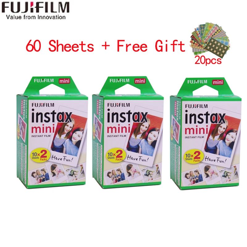 10-200 sheets Fujifilm instax mini 9 film white/Color Edge 3 Inch wide film for Instant Camera mini 8 7s 25 50s 90 Photo paper - Color: white 60 sheets