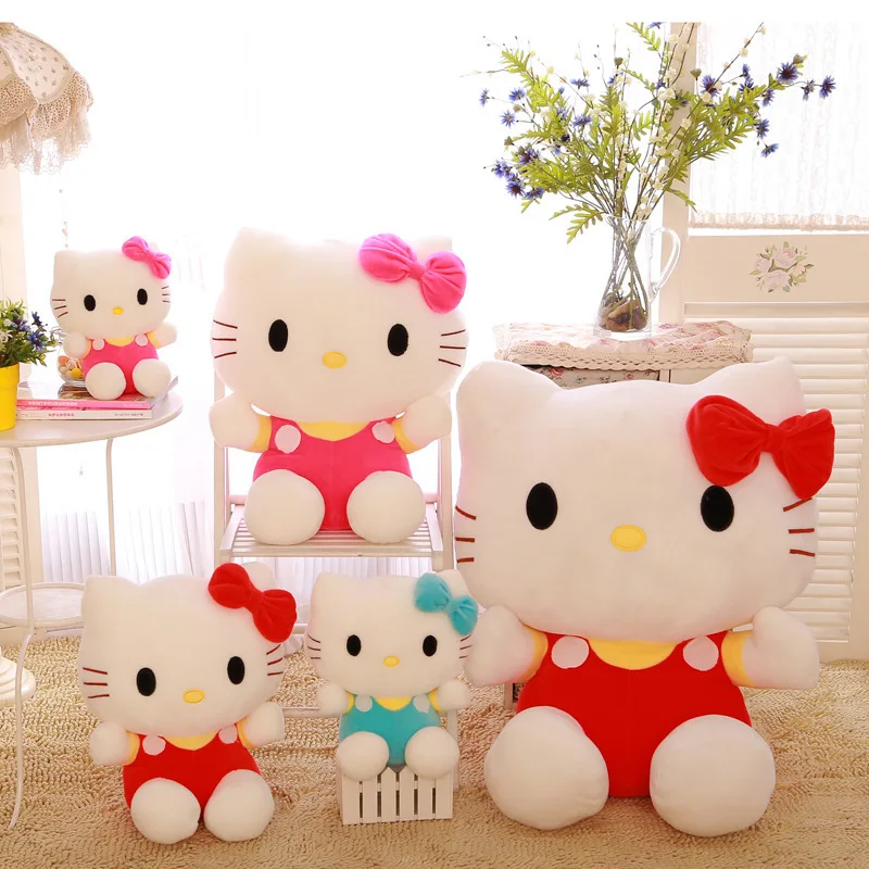 Плюшевые игрушки Hello Kitty Sanrio милые 23 ~ 55 см куклы из фильма KT Cat Мягкие набивные