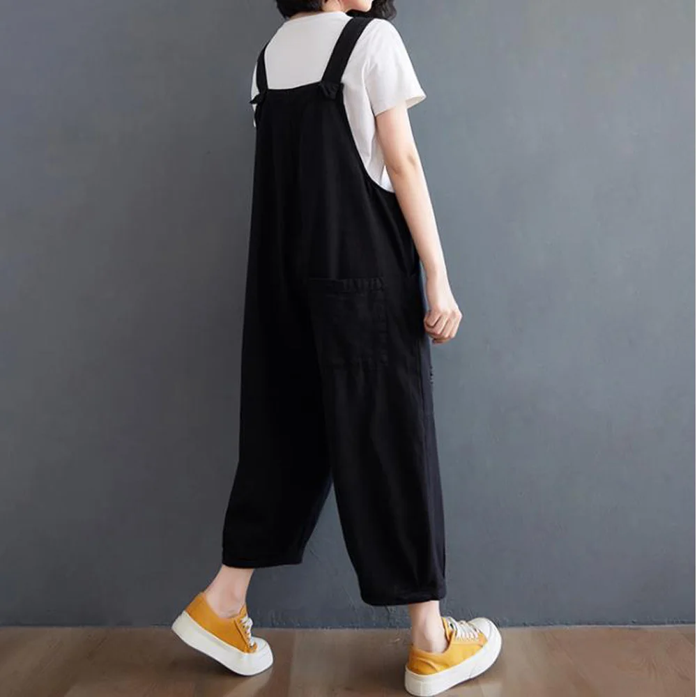 

Women's Jeans Plus Size Wide Leg Baggy Pants Cartoons Jumpsuit High Waist Loose Black Red Denim Dungaree Women Overalls