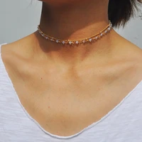 fashion black crystal bead clavicle necklace simple short double chains necklace for women bohemian female jewelry wholesale