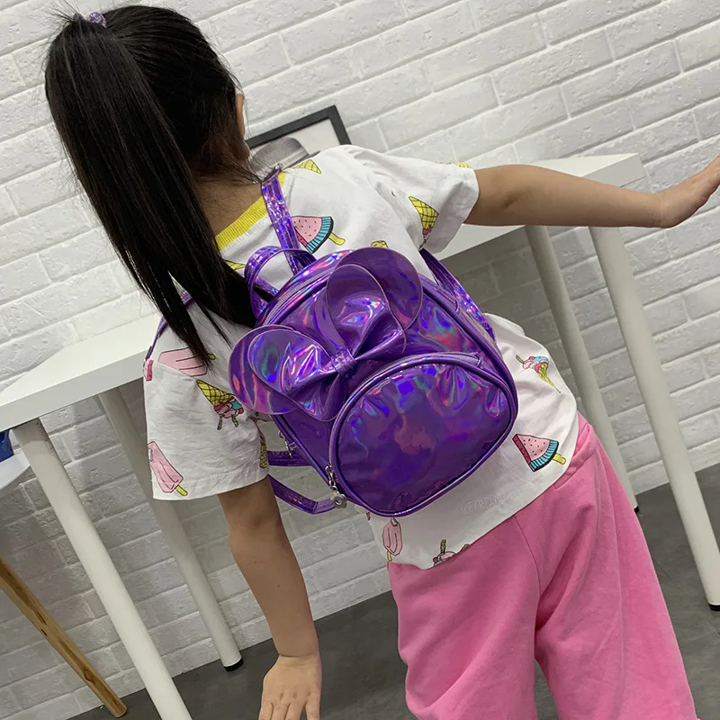 

Children Kid Girls Fashion Solid Shiny Bow Backpack School Shoulder Tote Bags Girl Mini Backpacks School Bags