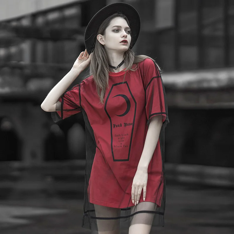 Женское Сетчатое платье рубашка модное свободное в готическом стиле с принтом