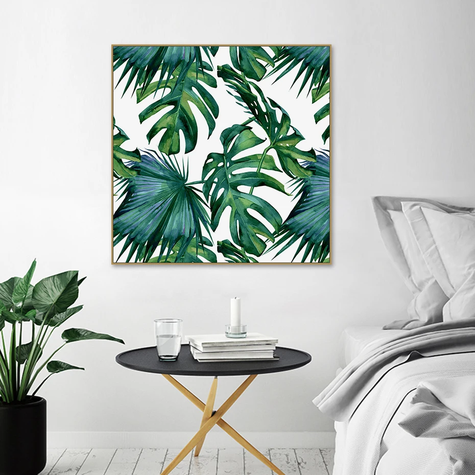Классические картины на холсте с пальмовыми зелеными листьями тропические