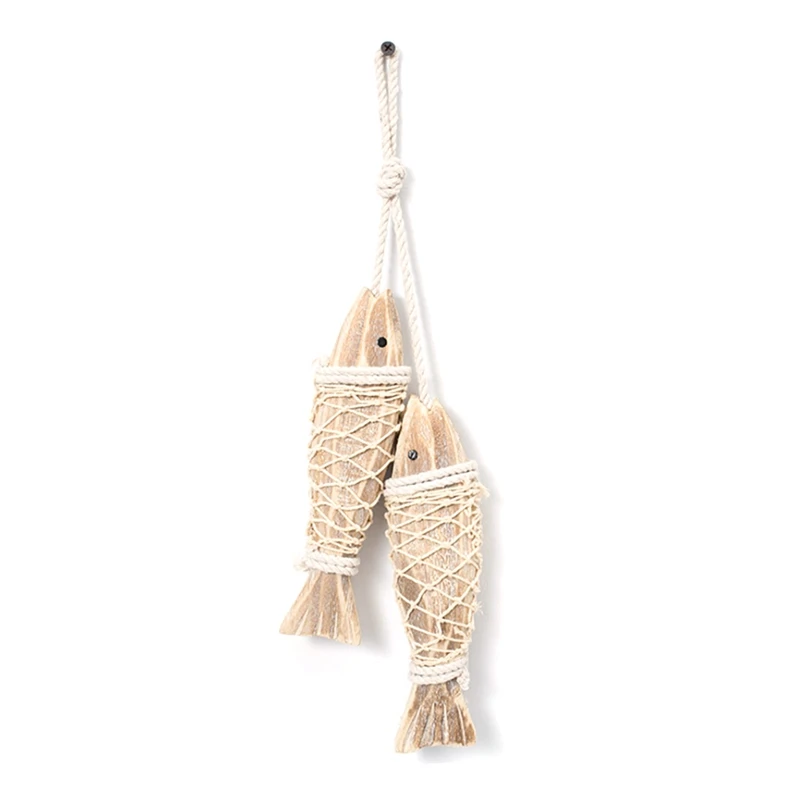 

Mediterranean Style Retro Rustic Hand Carved Hanging Wood Fish Ornaments for Home Hanging Decor Gift