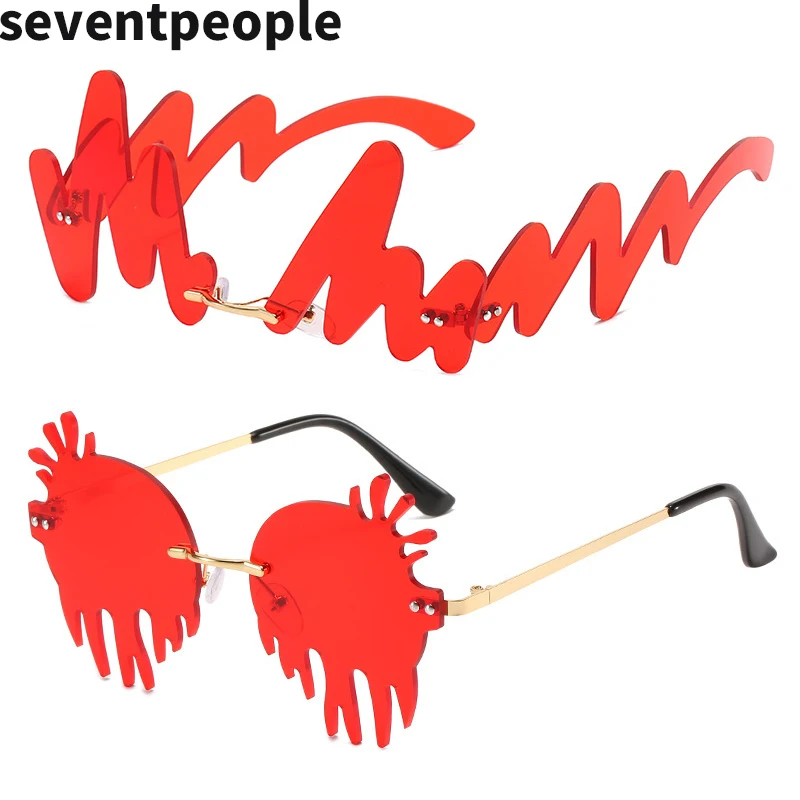 

2020 Fashion Unique Rimless Sunglasses Women Trendy N-Shaped Wave Sun Glasses Irregular Funny Caterpillar Eyeglasses For Party