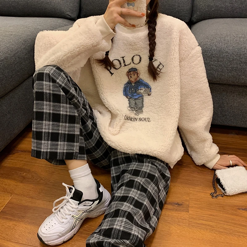 

2021 женская зимняя одежда, Женский кашемировый пуловер с медведем, Осенний пуловер с круглым вырезом и длинным рукавом, свитшот, свободный ле...