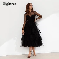 eightree black sweetheart long sleevewith heart prom dresses short tulle tiered tea length evening dresses sexy ball gown