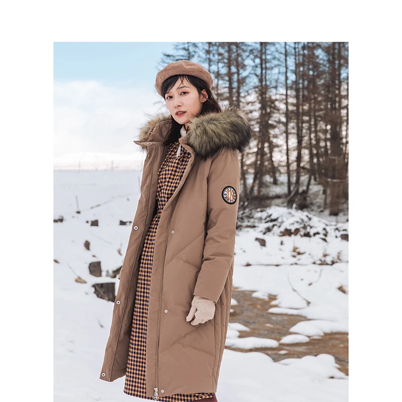 INMAN Winter New Arrival Embroidery Hooded Solid Warm Women Long Down Coat