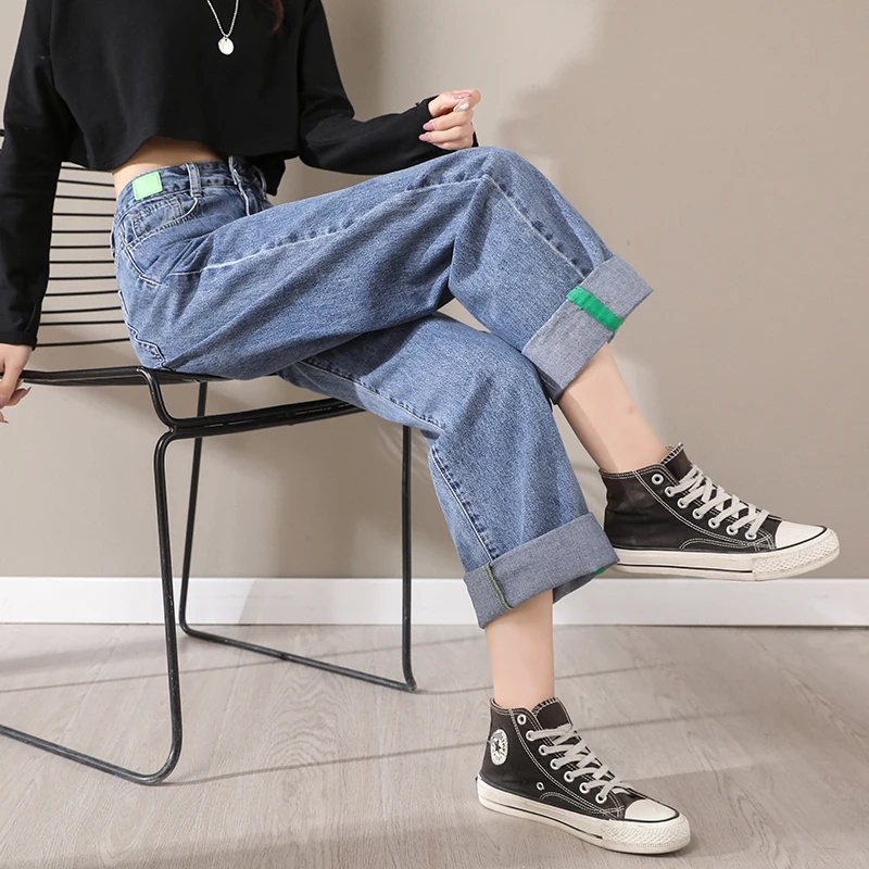 

Korean Fashion Woman Jeans Loose Casual Straight Leg Highwaist Jeans Female Streetwear Spring and Autumn Trousers 2020