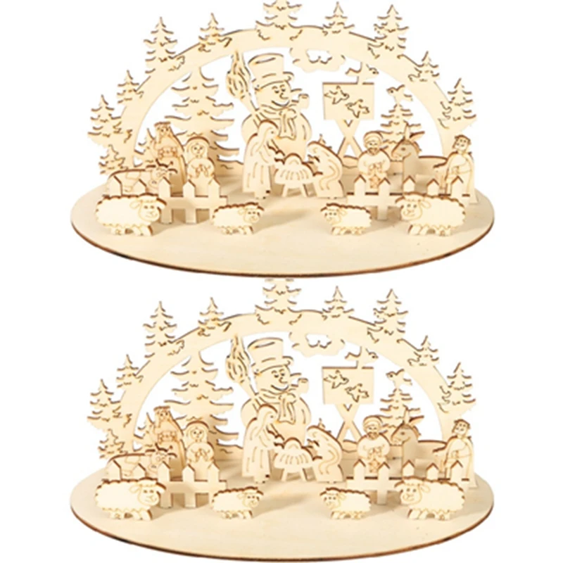 Набор из 2 рождественских деревянных деталей DIY трехмерные круглые домашние