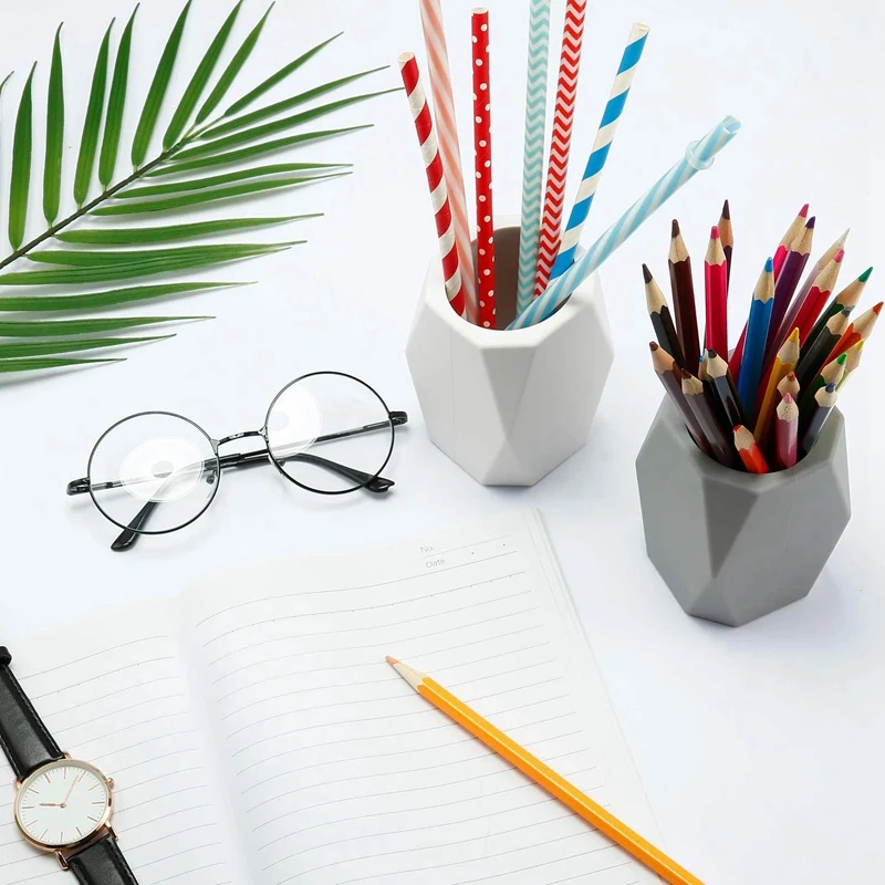 

2 Pieces Silicone Pencil Holder Silicone Pen Cups Geometric Pencil Holder Creative Design Pencil Holder for Office