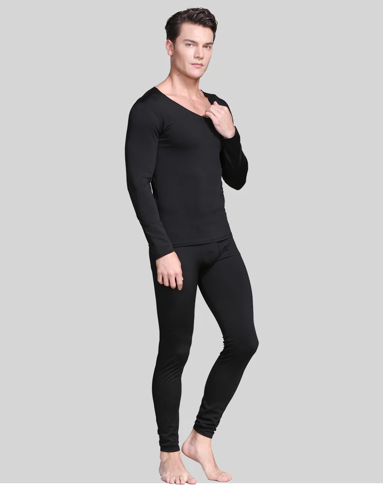 4XLPlus Size Seamless Thermal Underwear For Men Thin Fleece Thermo Clothes V-Neck Slim Warm Second Skin Male Winter Long Johns