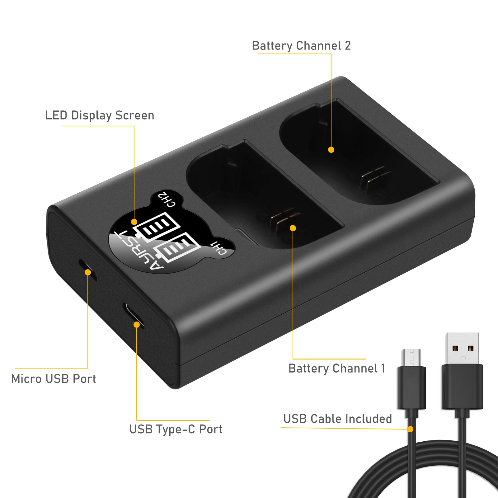 

2x 2600mAh NP-FZ100 NPFZ100 Camera Battery + Dual USB Charger for Sony NP-FZ100, BC-QZ1, Sony a9,Alpha a7R III, a7 III, ILCE-9