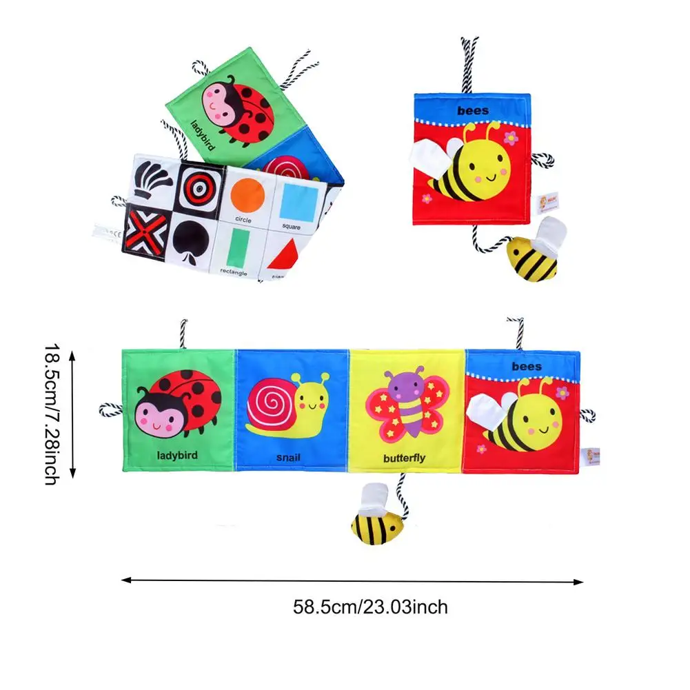 

Baby Bed Wrap Books Double-Sided Cartoon Animals First Enlightenment Book Infants Cot&Pram Use Sensory Training Toys For Babies
