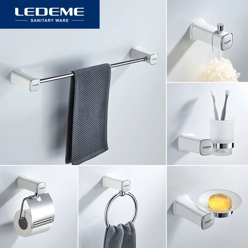 LEDEME набор аксессуаров для ванной комнаты настенный из белой и хромированной
