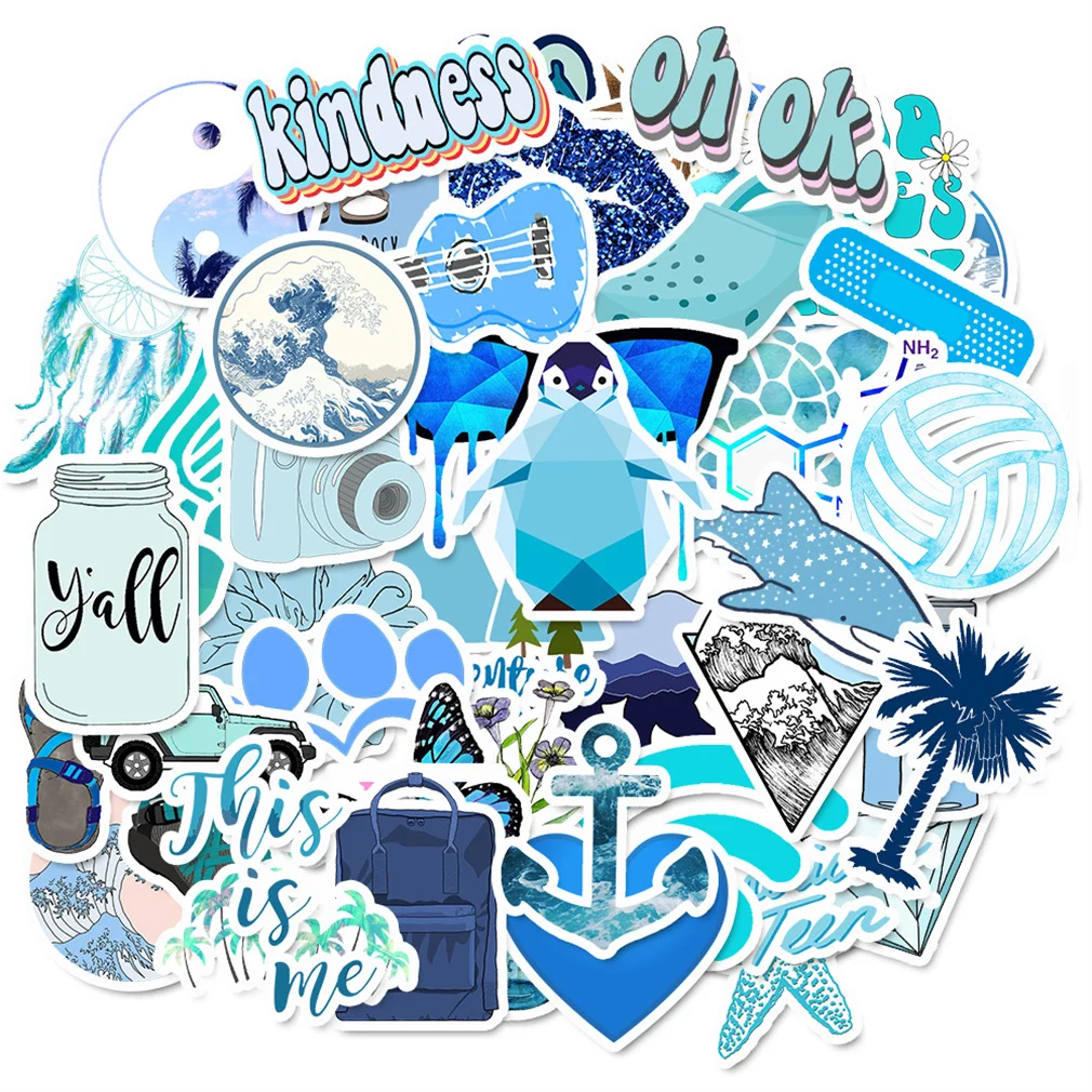 

10/30/50PCS cartoon blue small fresh suitcase waterproof graffiti laptop skateboard guitar toy decoration sticker wholesale