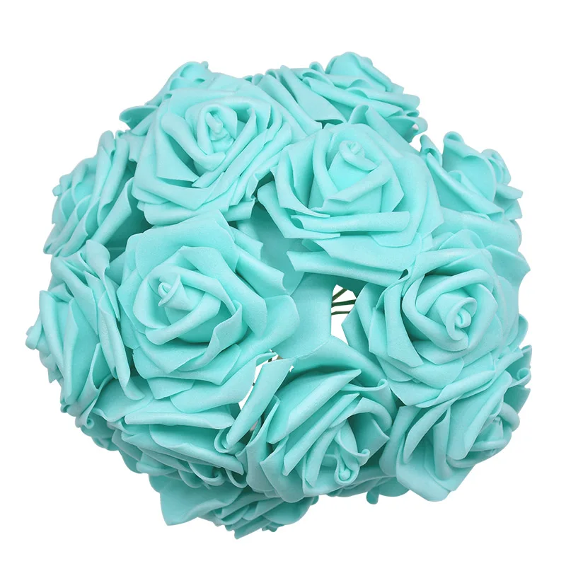 tiffany blue 24 шт./лот искусственный букет роз декоративные пены розы цветы букеты невесты для свадьбы дома Вечерние Декорации для свадьбы - Цвет: tiffany blue