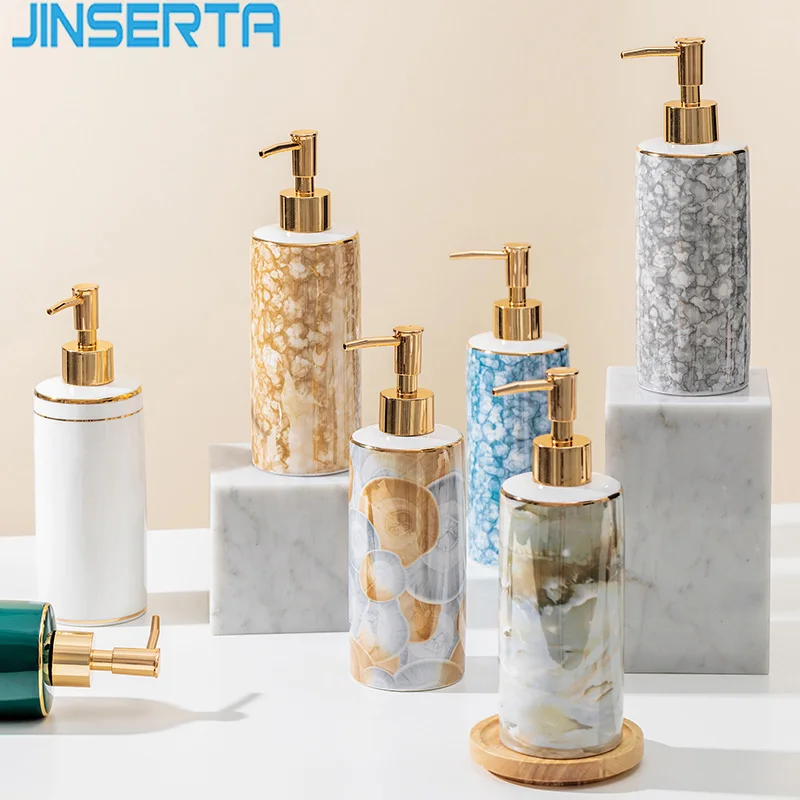 

JINSERTA Ceramic Marbled Soap Dispenser Press Sub-Bottle Luxury Home Hotel Bathroom Hand Sanitizer Shampoo Body Wash Bottle