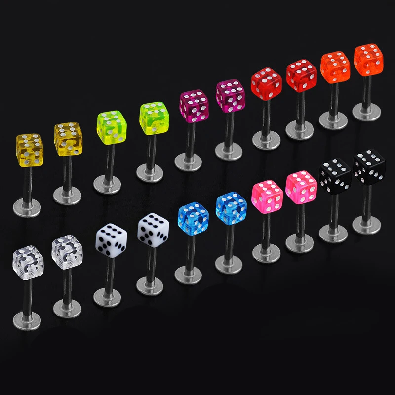 

10PCS Stainless Steel Labret Piercing Dice Ear Tragus Cartilage Labret Lip Stud Ring Body Piercing Jewelry