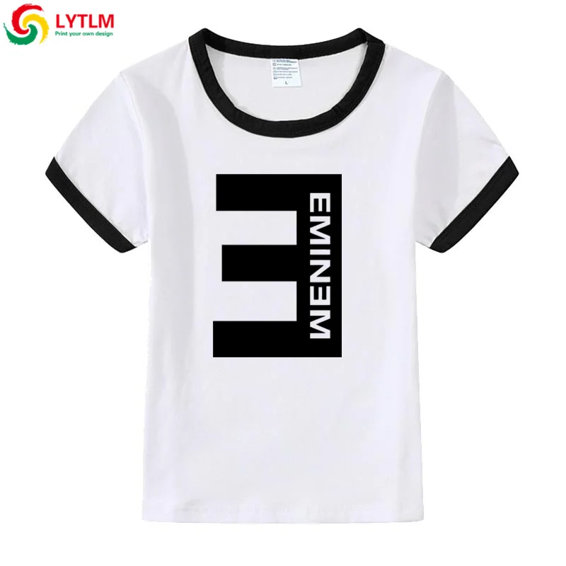 LYTLM/футболка для девочек 10 лет, футболка Eminem, Корейская уличная футболка в стиле хип-хоп в стиле панк-рок для мальчиков, Детская летняя одежда - Цвет: DXZB LYCRA Black