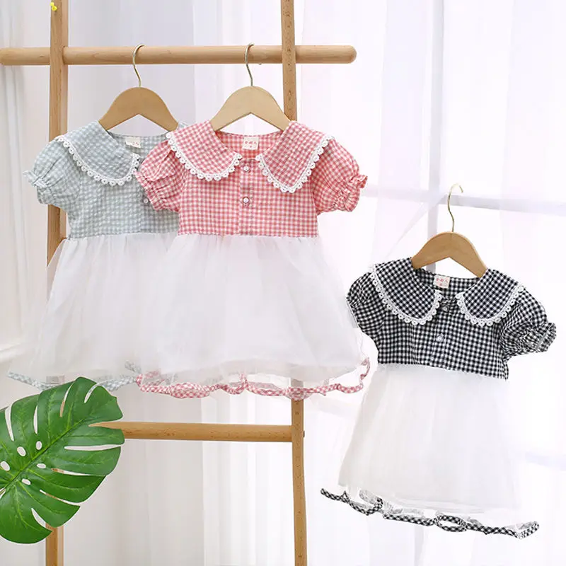 

Korean 2021 Baby Girls Short Lantern Sleeve Lace Doll Collar Dresses Kids Summer Princess Dress Children Sweet Party Outfit 1-6t